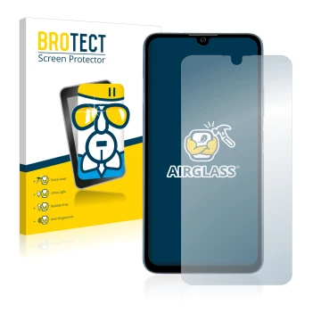 Vorderseite einer Produktverpackung mit dem Markenlogo BROTECT. Daneben ist das Gerät ZTE Blade A71 mit dem zugehörigen Displa