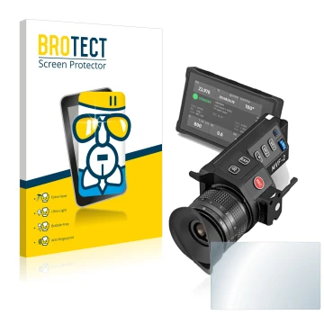 Vorderseite einer Produktverpackung mit dem Markenlogo BROTECT. Daneben ist das Gerät Arri MVF-2 mit dem zugehörigen Displaysc