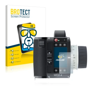 Vorderseite einer Produktverpackung mit dem Markenlogo BROTECT. Daneben ist das Gerät Arri WCU-4 mit dem zugehörigen Displaysc