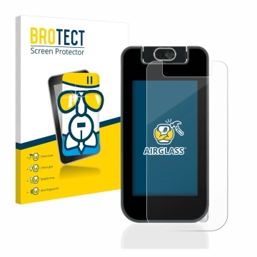 Vorderseite einer Produktverpackung mit dem Markenlogo BROTECT. Daneben ist das Gerät Vtech Kidicom Advance 3.0 mit dem zugehö