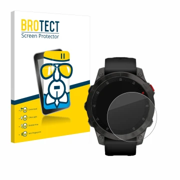 Vorderseite einer Produktverpackung mit dem Markenlogo BROTECT. Daneben ist das Gerät Garmin epix (Gen. 2) mit dem zugehörigen