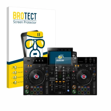 Vorderseite einer Produktverpackung mit dem Markenlogo BROTECT. Daneben ist das Gerät Pioneer XDJ-RX3 mit dem zugehörigen Disp