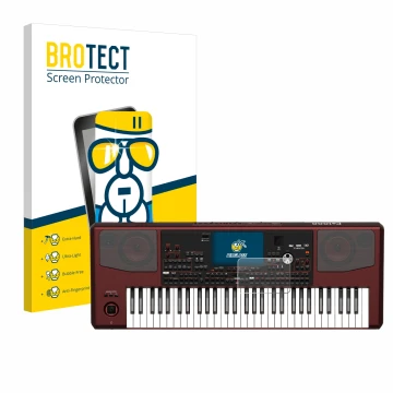 Vorderseite einer Produktverpackung mit dem Markenlogo BROTECT. Daneben ist das Gerät KORG Pa1000 mit dem zugehörigen Displays