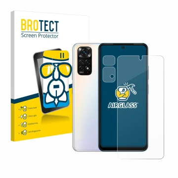 Vorderseite einer Produktverpackung mit dem Markenlogo BROTECT. Daneben ist das Gerät Xiaomi Redmi Note 11S (Display+Kamera) m