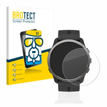 Vorderseite einer Produktverpackung mit dem Markenlogo BROTECT. Daneben ist das Gerät Suunto 5 Peak mit dem zugehörigen Displa