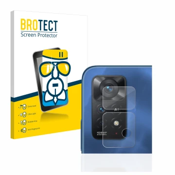 Vorderseite einer Produktverpackung mit dem Markenlogo BROTECT. Daneben ist das Gerät Xiaomi Redmi Note 11 Pro 5G (NUR Kameras