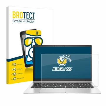 Vorderseite einer Produktverpackung mit dem Markenlogo BROTECT. Daneben ist das Gerät HP EliteBook 850 G8 mit dem zugehörigen 