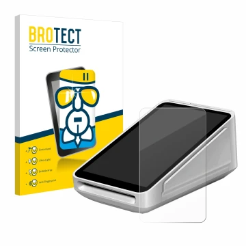 Vorderseite einer Produktverpackung mit dem Markenlogo BROTECT. Daneben ist das Gerät Square Terminal mit dem zugehörigen Disp