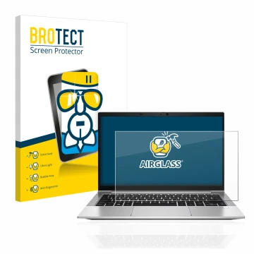 Vorderseite einer Produktverpackung mit dem Markenlogo BROTECT. Daneben ist das Gerät HP EliteBook 830 G8 mit dem zugehörigen 