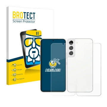 Vorderseite einer Produktverpackung mit dem Markenlogo BROTECT. Daneben ist das Gerät Samsung Galaxy S22 5G (Display+Rückseite