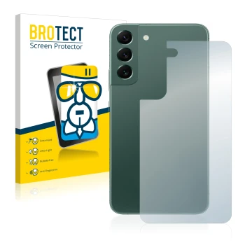 Vorderseite einer Produktverpackung mit dem Markenlogo BROTECT. Daneben ist das Gerät Samsung Galaxy S22 Plus 5G (Rückseite) m