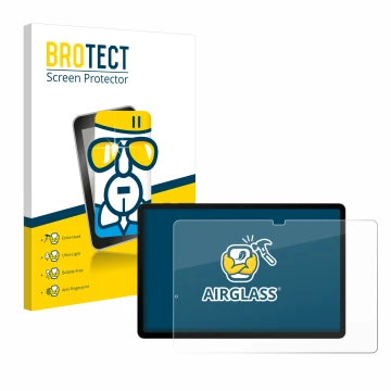 Vorderseite einer Produktverpackung mit dem Markenlogo BROTECT. Daneben ist das Gerät Samsung Galaxy Tab S8 Plus 5G mit dem zu