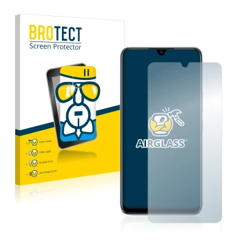 Vorderseite einer Produktverpackung mit dem Markenlogo BROTECT. Daneben ist das Gerät Vivo V20 SE mit dem zugehörigen Displays