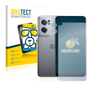 Vorderseite einer Produktverpackung mit dem Markenlogo BROTECT. Daneben ist das Gerät OnePlus Nord CE 2 5G (Display+Kamera) mi