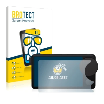 Vorderseite einer Produktverpackung mit dem Markenlogo BROTECT. Daneben ist das Gerät Spotify Car Thing mit dem zugehörigen Di