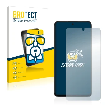 Vorderseite einer Produktverpackung mit dem Markenlogo BROTECT. Daneben ist das Gerät Xiaomi Poco X4 Pro 5G mit dem zugehörige