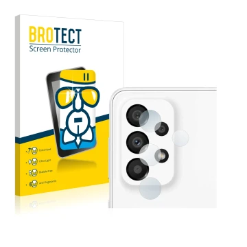 Vorderseite einer Produktverpackung mit dem Markenlogo BROTECT. Daneben ist das Gerät Samsung Galaxy A33 5G (NUR Kameraschutz)