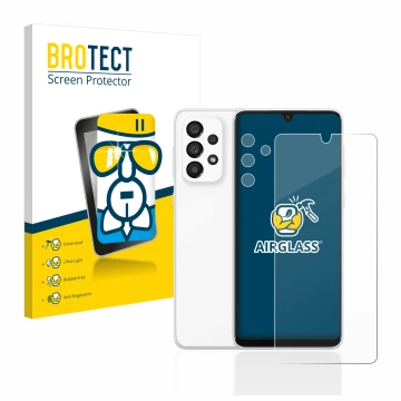 Vorderseite einer Produktverpackung mit dem Markenlogo BROTECT. Daneben ist das Gerät Samsung Galaxy A33 5G (Display+Kamera) m