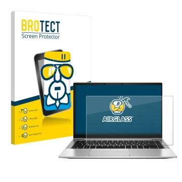 Vorderseite einer Produktverpackung mit dem Markenlogo BROTECT. Daneben ist das Gerät HP EliteBook 845 G8 mit dem zugehörigen 