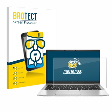 Vorderseite einer Produktverpackung mit dem Markenlogo BROTECT. Daneben ist das Gerät HP EliteBook 845 G7 mit dem zugehörigen 