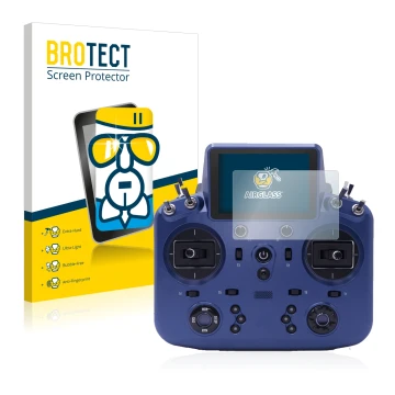 Vorderseite einer Produktverpackung mit dem Markenlogo BROTECT. Daneben ist das Gerät FrSky Tandem X18 mit dem zugehörigen Dis