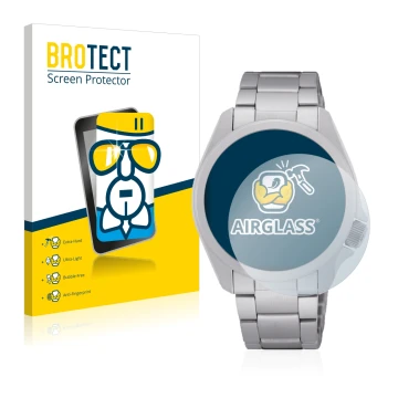 Vorderseite einer Produktverpackung mit dem Markenlogo BROTECT. Daneben ist das Gerät Seiko 5 Sports SRPH49K1 mit dem zugehöri