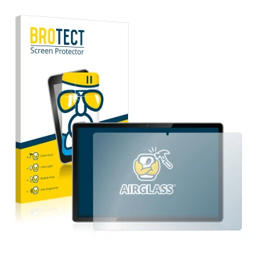 Vorderseite einer Produktverpackung mit dem Markenlogo BROTECT. Daneben ist das Gerät Blackview Tab 12 mit dem zugehörigen Dis