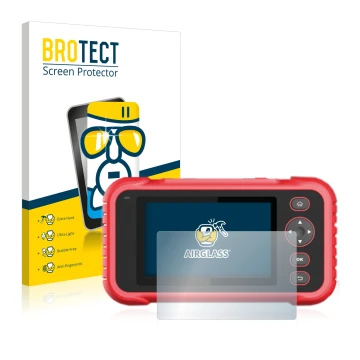 Vorderseite einer Produktverpackung mit dem Markenlogo BROTECT. Daneben ist das Gerät Launch CRP 123 / 129 EVO mit dem zugehör