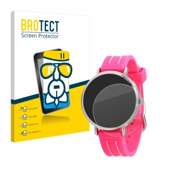 Vorderseite einer Produktverpackung mit dem Markenlogo BROTECT. Daneben ist das Gerät Kiddus Children's Learning Watch mit dem