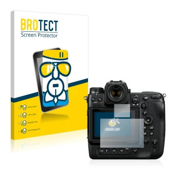 Vorderseite einer Produktverpackung mit dem Markenlogo BROTECT. Daneben ist das Gerät Nikon Z 9 (Display + Schulterdisplay) mi