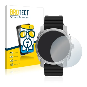 Vorderseite einer Produktverpackung mit dem Markenlogo BROTECT. Daneben ist das Gerät Fossil Gen 6 Hybrid Machine (45mm) mit d