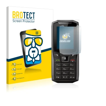 Vorderseite einer Produktverpackung mit dem Markenlogo BROTECT. Daneben ist das Gerät Crosscall Core-S4 mit dem zugehörigen Di