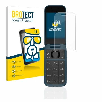 Vorderseite einer Produktverpackung mit dem Markenlogo BROTECT. Daneben ist das Gerät Nokia 2660 Flip mit dem zugehörigen Disp