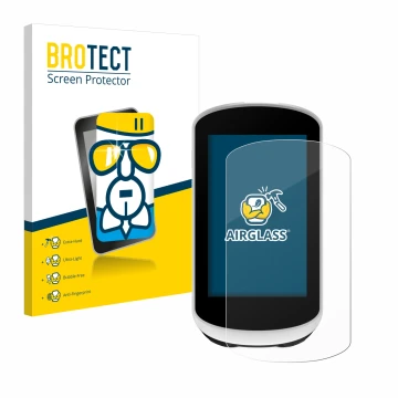 Vorderseite einer Produktverpackung mit dem Markenlogo BROTECT. Daneben ist das Gerät Garmin Edge Explore 2 mit dem zugehörige