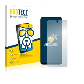 Vorderseite einer Produktverpackung mit dem Markenlogo BROTECT. Daneben ist das Gerät Motorola Moto G32 mit dem zugehörigen Di