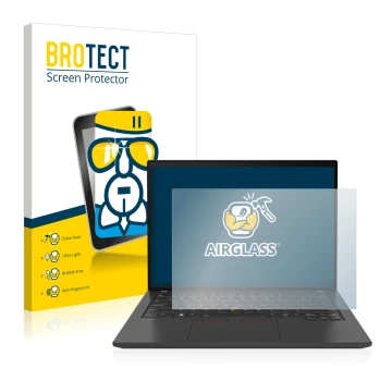 Vorderseite einer Produktverpackung mit dem Markenlogo BROTECT. Daneben ist das Gerät Lenovo ThinkPad T14 Gen 3 mit dem zugehö