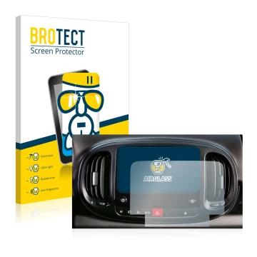 Vorderseite einer Produktverpackung mit dem Markenlogo BROTECT. Daneben ist das Gerät Fiat 500L 2022 Uconnect 7