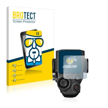 Vorderseite einer Produktverpackung mit dem Markenlogo BROTECT. Daneben ist das Gerät DJI RS 3 mit dem zugehörigen Displayschu