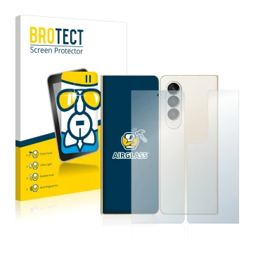 Vorderseite einer Produktverpackung mit dem Markenlogo BROTECT. Daneben ist das Gerät Samsung Galaxy Z Fold 4 (Display+Rücksei