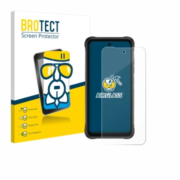 Vorderseite einer Produktverpackung mit dem Markenlogo BROTECT. Daneben ist das Gerät Umidigi Bison 2 Pro mit dem zugehörigen 