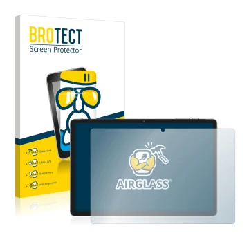 Vorderseite einer Produktverpackung mit dem Markenlogo BROTECT. Daneben ist das Gerät Jumper Ezpad M10S mit dem zugehörigen Di