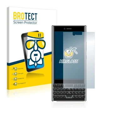 Vorderseite einer Produktverpackung mit dem Markenlogo BROTECT. Daneben ist das Gerät Unihertz Titan Slim mit dem zugehörigen 