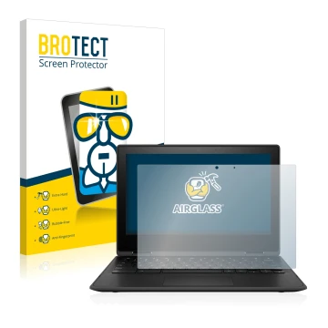 Vorderseite einer Produktverpackung mit dem Markenlogo BROTECT. Daneben ist das Gerät HP Chromebook x360 11 G3 mit dem zugehör