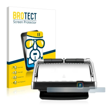 Vorderseite einer Produktverpackung mit dem Markenlogo BROTECT. Daneben ist das Gerät Tefal OptiGrill Elite XL mit dem zugehör