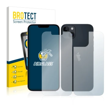Vorderseite einer Produktverpackung mit dem Markenlogo BROTECT. Daneben ist das Gerät Apple iPhone 14 (Display+Rückseite) mit 