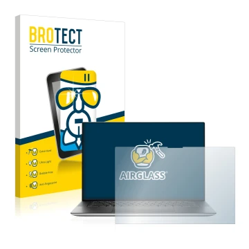 Vorderseite einer Produktverpackung mit dem Markenlogo BROTECT. Daneben ist das Gerät Dell XPS 15 9520 Touch mit dem zugehörig