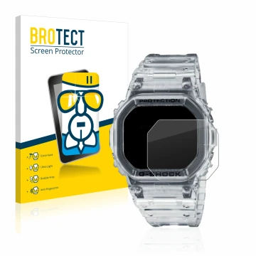 Vorderseite einer Produktverpackung mit dem Markenlogo BROTECT. Daneben ist das Gerät Casio G-Shock DW-5600SKE-7 mit dem zugeh