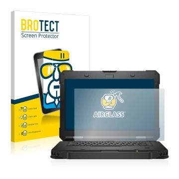 Vorderseite einer Produktverpackung mit dem Markenlogo BROTECT. Daneben ist das Gerät Dell Latitude 5430 Rugged mit dem zugehö