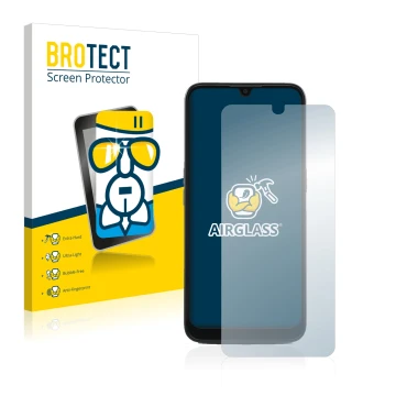 Vorderseite einer Produktverpackung mit dem Markenlogo BROTECT. Daneben ist das Gerät Doro 8100 PLUS mit dem zugehörigen Displ