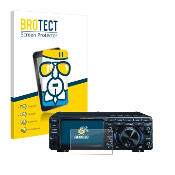 Vorderseite einer Produktverpackung mit dem Markenlogo BROTECT. Daneben ist das Gerät Yaesu FT-710 mit dem zugehörigen Display